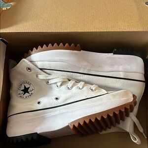 Converse White High-Tops with Brown Sole
